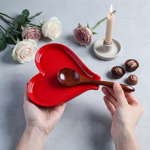 Remerry Mother's Day Heart Cute Spoon Rest for Kitchen Counter, 6 Inch Ceramic Utensil Tray for Stove Top, Coffee Teaspoon Holder & Organizer for Coffee Station & Bar, Teaspoon Holder(Red) - Image 2
