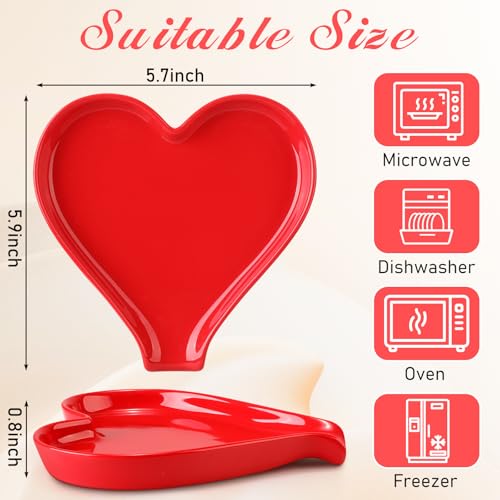 Remerry Mother's Day Heart Cute Spoon Rest for Kitchen Counter, 6 Inch Ceramic Utensil Tray for Stove Top, Coffee Teaspoon Holder & Organizer for Coffee Station & Bar, Teaspoon Holder(Red) - Image 5