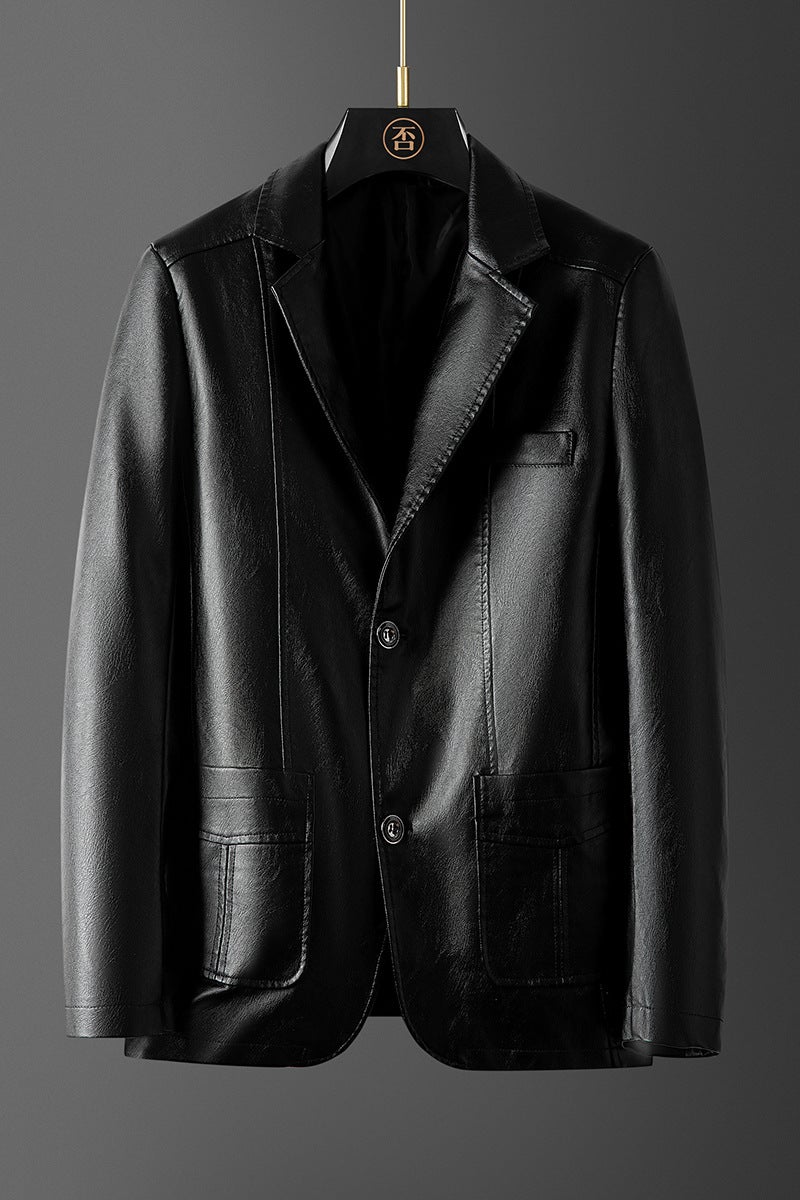 Loose Plus Size Pu Leather Men'S Jacket Lapel Business Jacket Middle-Aged Dad Clothes - Image 1