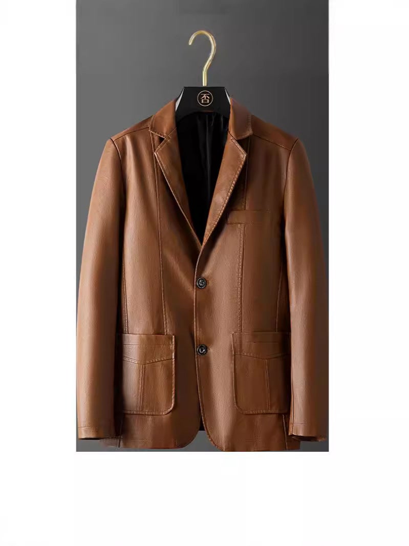 Loose Plus Size Pu Leather Men'S Jacket Lapel Business Jacket Middle-Aged Dad Clothes - Image 5