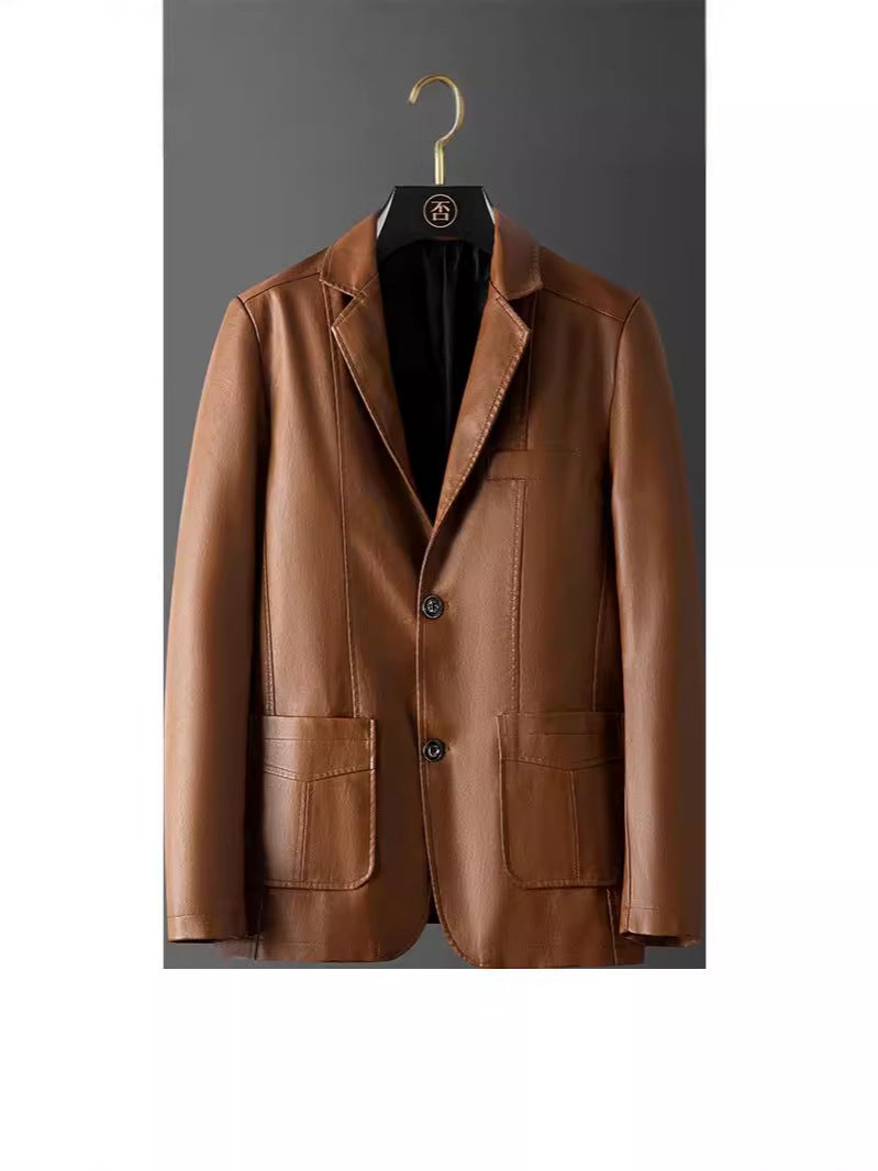 Loose Plus Size Pu Leather Men'S Jacket Lapel Business Jacket Middle-Aged Dad Clothes - Image 3