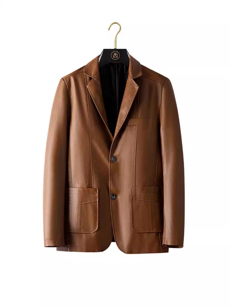 Loose Plus Size Pu Leather Men'S Jacket Lapel Business Jacket Middle-Aged Dad Clothes - Image 4