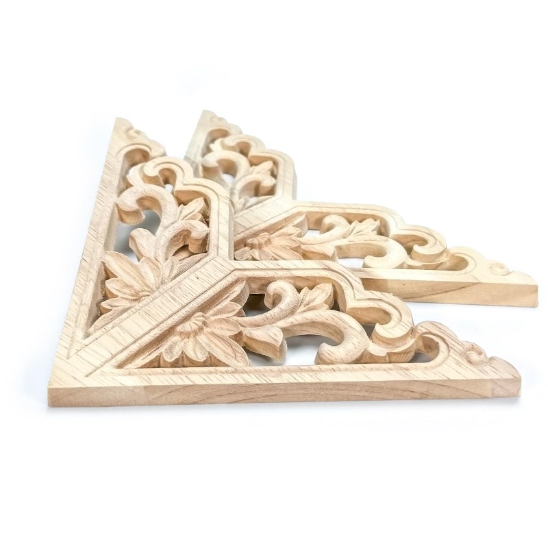 Aiminjey 20 Pcs Decorative Wood Flower Carved Appliques Corner Onlay DIY Unpainted Solid Wooden Carved Corner Decal for Furniture Wardrobe Mirror Photo Frame Closet Decoration (3.1inch-Retro) - Image 4