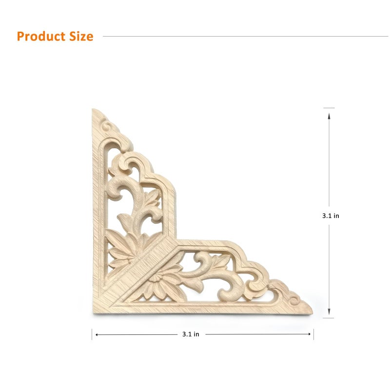 Aiminjey 20 Pcs Decorative Wood Flower Carved Appliques Corner Onlay DIY Unpainted Solid Wooden Carved Corner Decal for Furniture Wardrobe Mirror Photo Frame Closet Decoration (3.1inch-Retro) - Image 2
