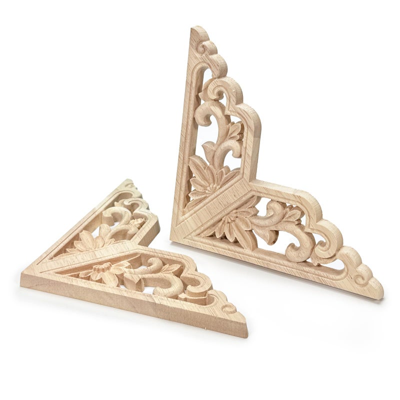 Aiminjey 20 Pcs Decorative Wood Flower Carved Appliques Corner Onlay DIY Unpainted Solid Wooden Carved Corner Decal for Furniture Wardrobe Mirror Photo Frame Closet Decoration (3.1inch-Retro) - Image 5
