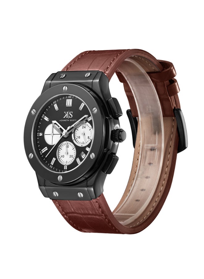 KENNETH SCOTT Men's Leather Multi Function Watch K24115-BLDB - 44 mm  - Image 2