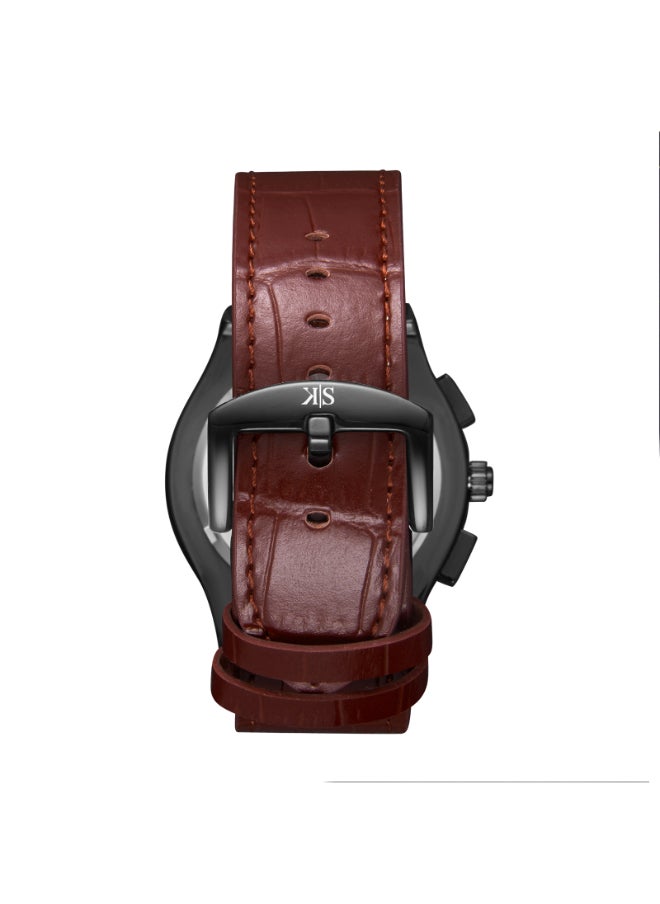 KENNETH SCOTT Men's Leather Multi Function Watch K24115-BLDB - 44 mm  - Image 3