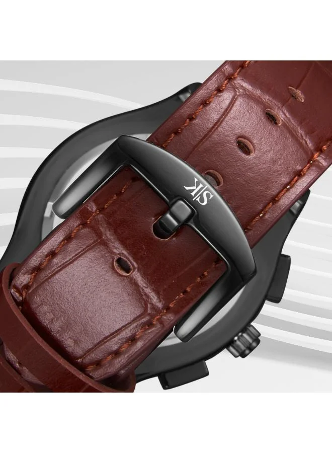 Kenneth Scott Black Men's Leather Multi Function Watch K24115-BLDB - 44 mm for Men | Best Price UAE