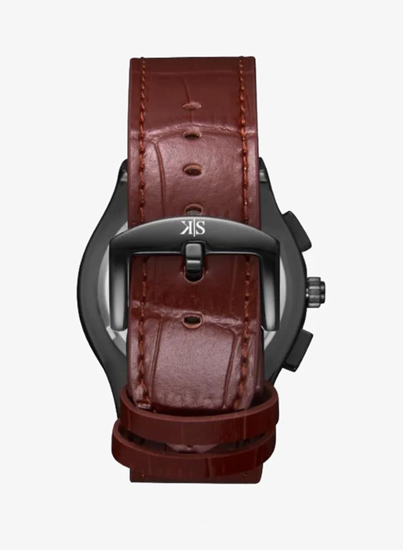 Kenneth Scott Black Men's Leather Multi Function Watch K24115-BLDB - 44 mm for Men | Best Price UAE