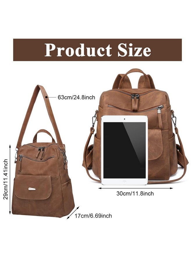 PALAY® PU Leather Backpack for Women Stylish College Bag for Girls Soft Backpack for Girls Travel Backpacks Vintage Shoulder Bags Casual Handbags Sling Shoulder Bags Gifts for Women and Girls - Brown - Image 2