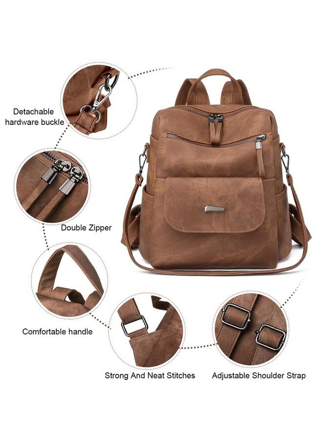 PALAY® PU Leather Backpack for Women Stylish College Bag for Girls Soft Backpack for Girls Travel Backpacks Vintage Shoulder Bags Casual Handbags Sling Shoulder Bags Gifts for Women and Girls - Brown - Image 3