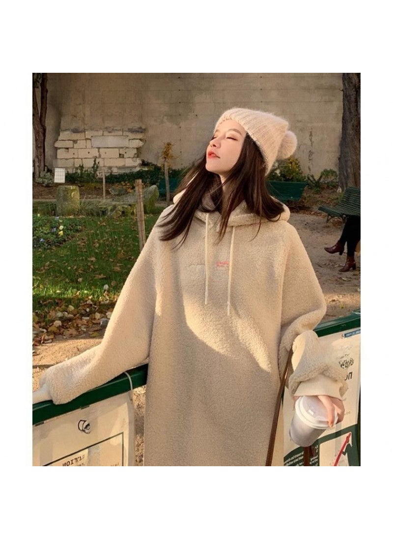 Generic - Street Style Long Sleeve Velvet Flocking Thickened Wool Hat Fashionable Trendy Mommy Dress Pregnant Women Autumn Winter Orange Red - Image 1