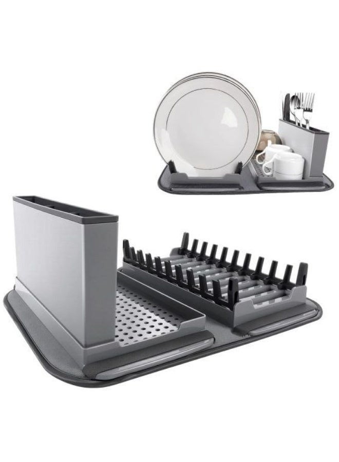 FALMER Modern Dish Drying Rack with Drain Board and Utensil Holder – Durable Plastic Dish Rack with Removable Drip Tray for Easy Water Drainage – Kitchen Plate, Cup & Cutlery Organizer, Anti-Slip and Waterproof Design, Grey - Image 1