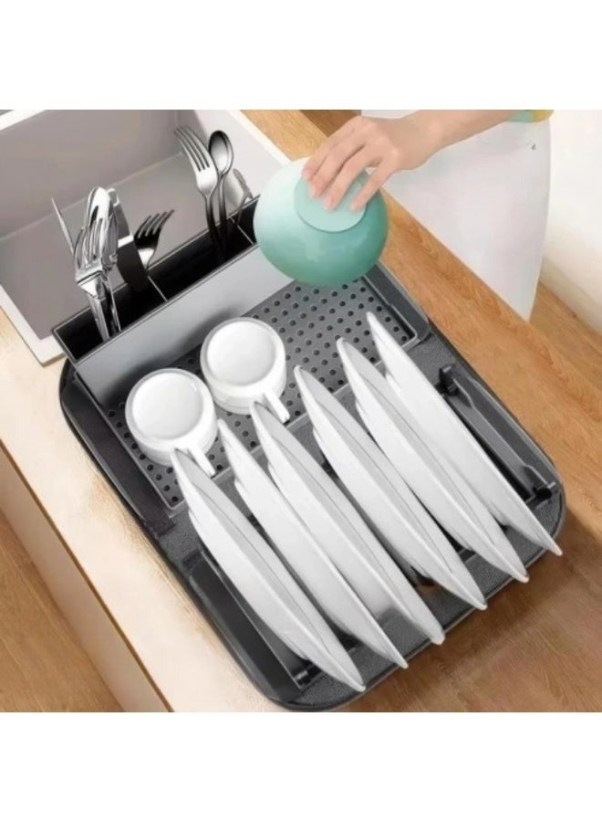 FALMER Modern Dish Drying Rack with Drain Board and Utensil Holder – Durable Plastic Dish Rack with Removable Drip Tray for Easy Water Drainage – Kitchen Plate, Cup & Cutlery Organizer, Anti-Slip and Waterproof Design, Grey - Image 4