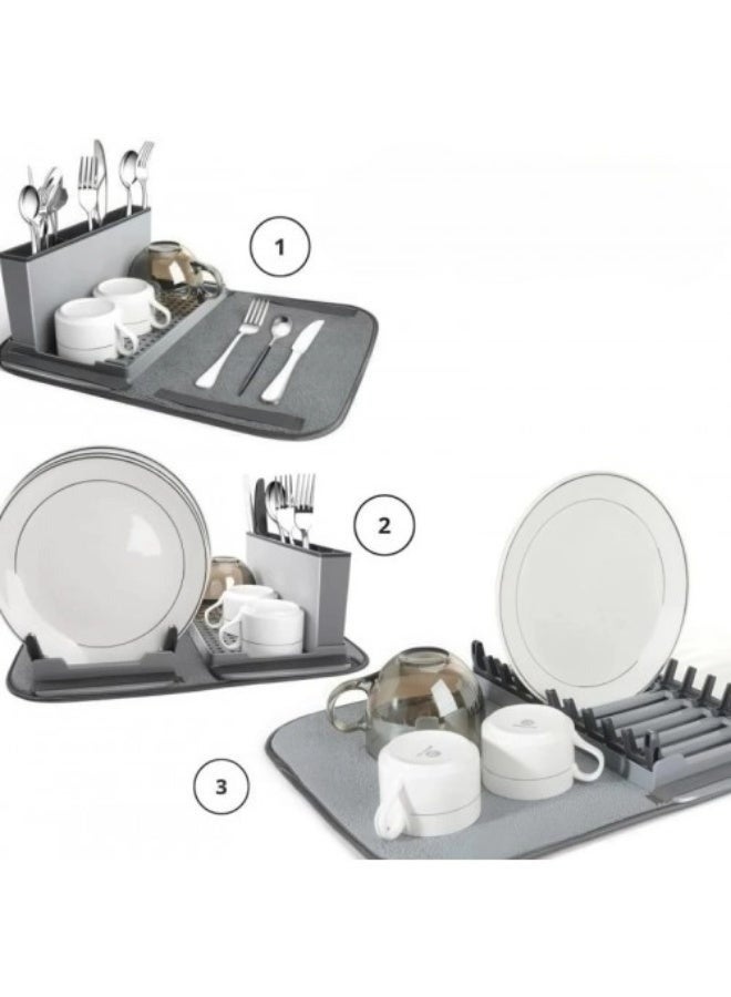 FALMER Modern Dish Drying Rack with Drain Board and Utensil Holder – Durable Plastic Dish Rack with Removable Drip Tray for Easy Water Drainage – Kitchen Plate, Cup & Cutlery Organizer, Anti-Slip and Waterproof Design, Grey - Image 5