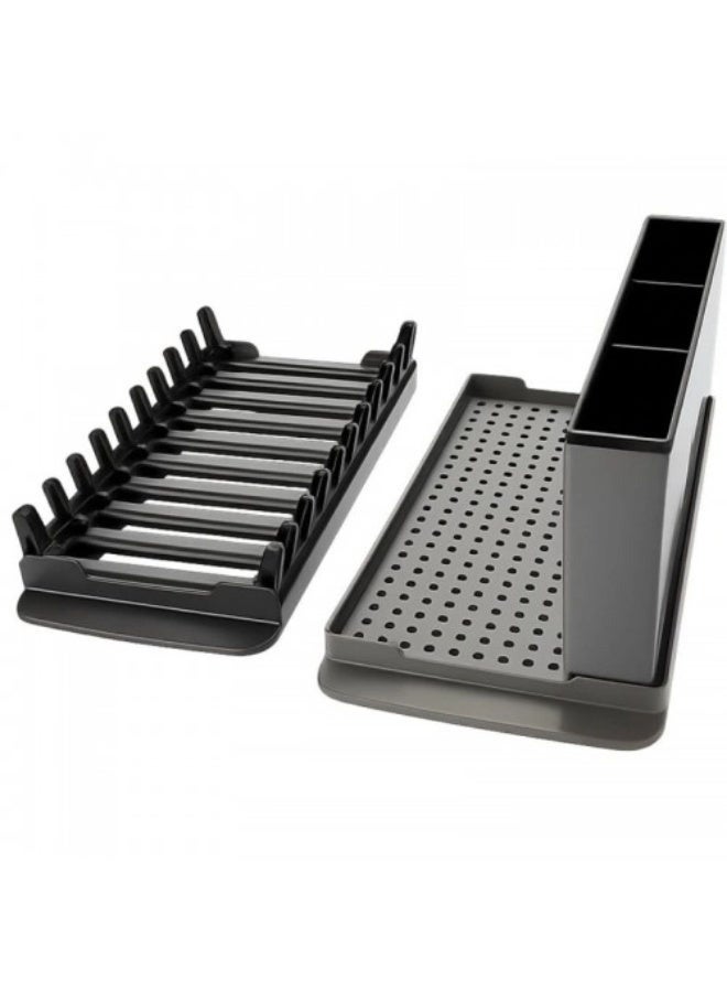 FALMER Modern Dish Drying Rack with Drain Board and Utensil Holder – Durable Plastic Dish Rack with Removable Drip Tray for Easy Water Drainage – Kitchen Plate, Cup & Cutlery Organizer, Anti-Slip and Waterproof Design, Grey - Image 3