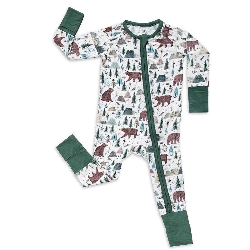 Miaoberry Bamboo Viscose Baby Sleeper Zipper Footie Pajamas â€“ Soft Breathable Infant Sleepwear with Two-Way Zip, Newborn/Infant Boy Girl â€“ Forest Bear Neutral Print - Image 1