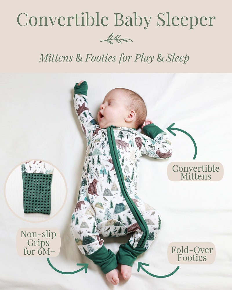 Miaoberry Bamboo Viscose Baby Sleeper Zipper Footie Pajamas â€“ Soft Breathable Infant Sleepwear with Two-Way Zip, Newborn/Infant Boy Girl â€“ Forest Bear Neutral Print - Image 4