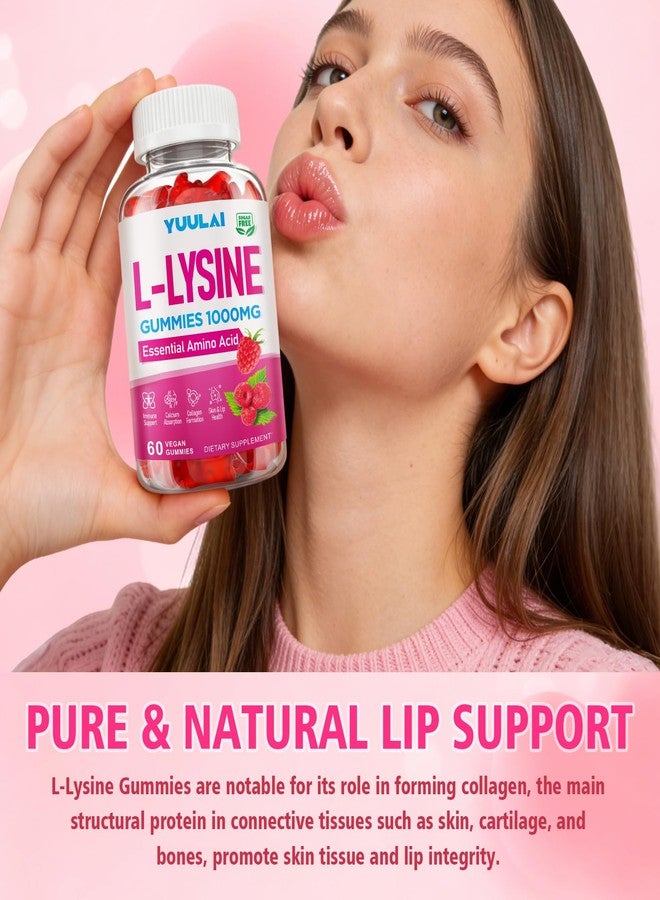 YUULAI Pack of 2 L-Lysine 1000mg Gummies for Adults & Kids, Essential Amino Acid Supplement for Lips & Oral Health, Boost Immune & Collagen & Calcium, Sugar-Free, Raspberry Flavor, 120 Count - Image 4