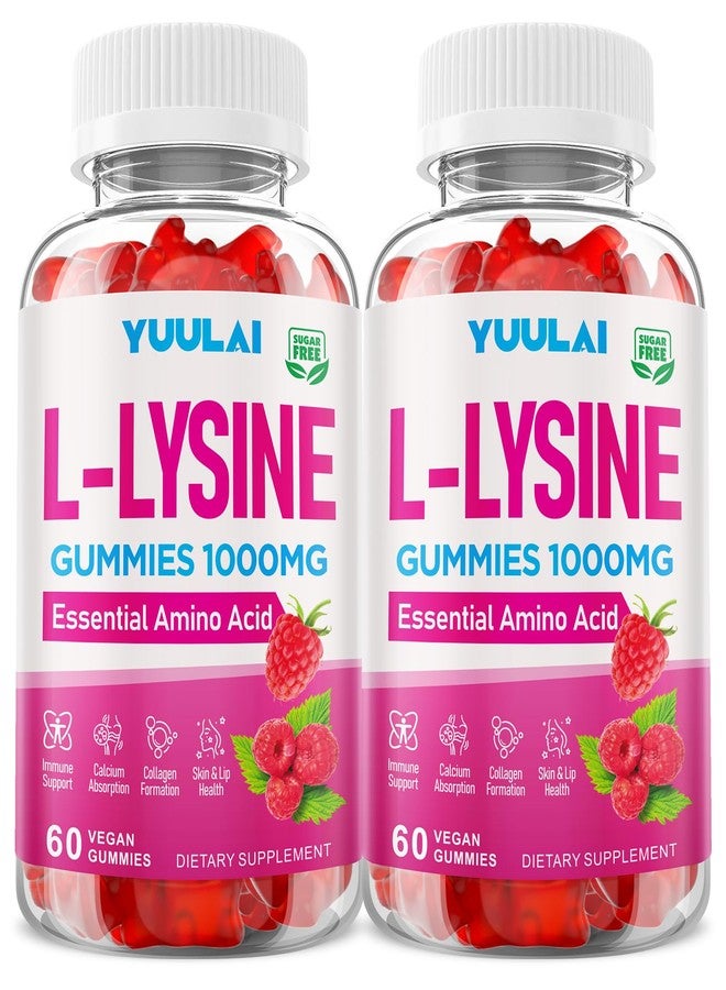 YUULAI Pack of 2 L-Lysine 1000mg Gummies for Adults & Kids, Essential Amino Acid Supplement for Lips & Oral Health, Boost Immune & Collagen & Calcium, Sugar-Free, Raspberry Flavor, 120 Count - Image 1