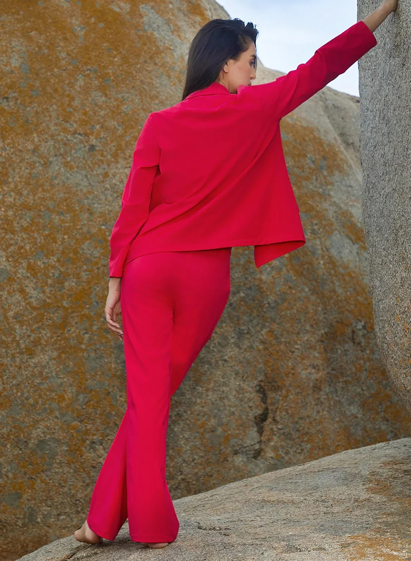 Pinacolada  Women's Scarlet Red Solid 3-Piece Co-Ord Set For Casual Wear | Lapel Collar | Long Sleeve | Button Closure | Co-Ords Designed With Comfortable Fit For Woman & Girls for Women | Best Price UAE