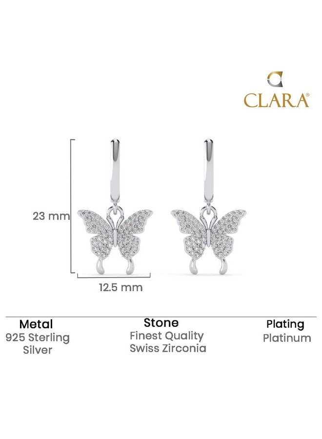CLARA أقراط فراشة فيا من فضة ستيرلنج 925 كلارا | مطلية بالبلاتين، زيركون سويسري | هدية للنساء والفتيات - Image 5
