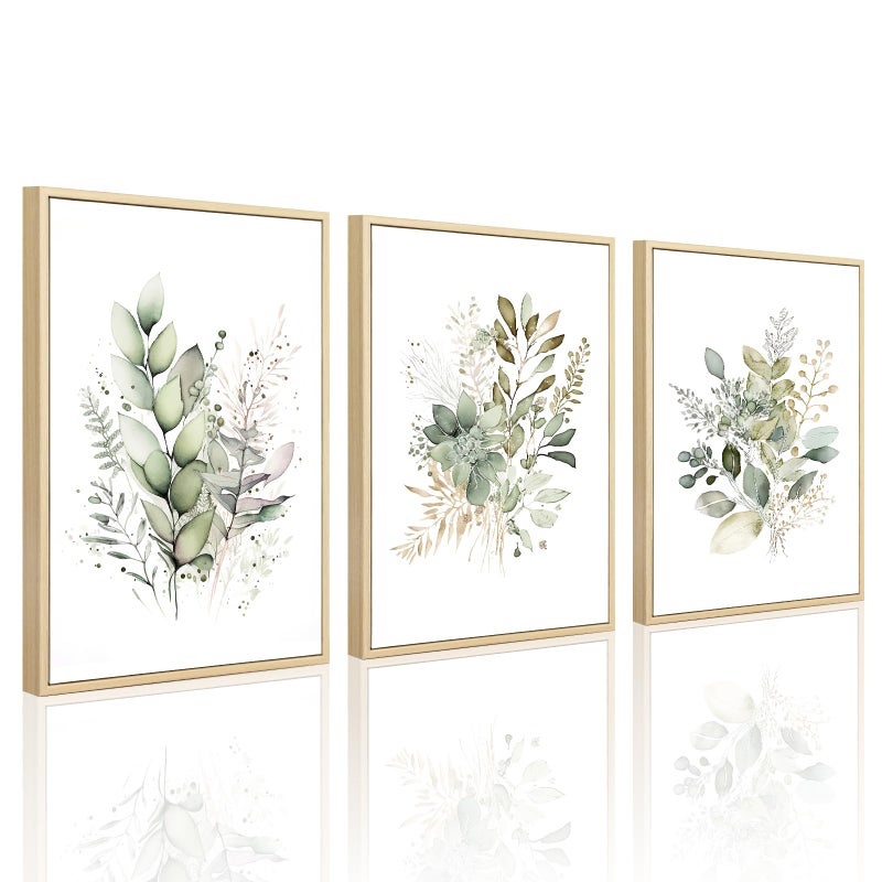 Joocrise Watercolor Botanical Wall Art Set of 3 Boho Floral Canvas Wall Decor Prints Sage Green Wildflower Wall Art Modern Flower Pictures Botanical Painting for Bedroom Bathroom 12x16 Inch Framed - Image 2