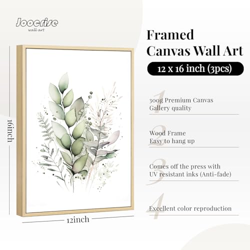 Joocrise Watercolor Botanical Wall Art Set of 3 Boho Floral Canvas Wall Decor Prints Sage Green Wildflower Wall Art Modern Flower Pictures Botanical Painting for Bedroom Bathroom 12x16 Inch Framed - Image 3