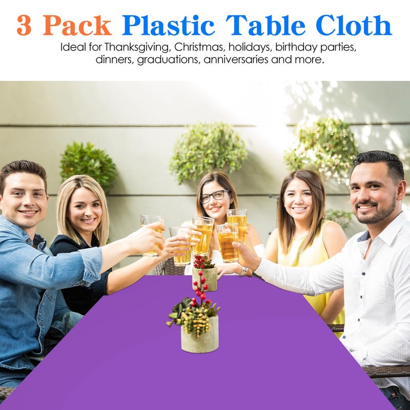 YSYJ 3 Pack Purple Plastic Tablecloth Disposable Rectangular Table Cloth 54 x 108 Inch Table Cover for Parties - Image 4