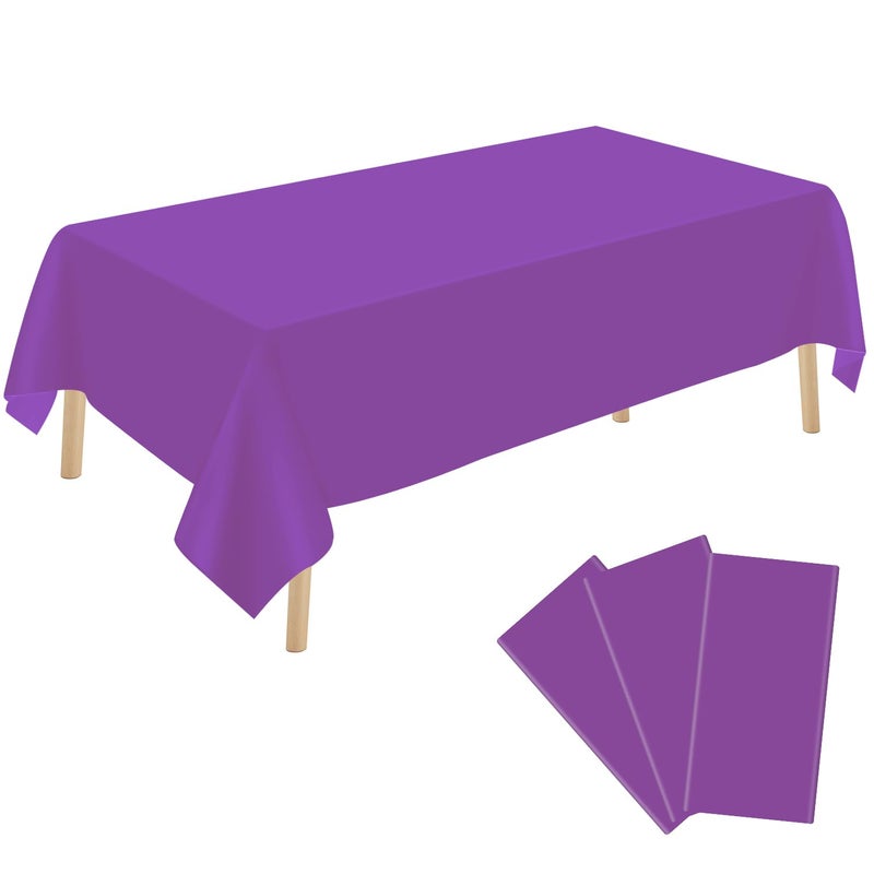 YSYJ 3 Pack Purple Plastic Tablecloth Disposable Rectangular Table Cloth 54 x 108 Inch Table Cover for Parties - Image 1