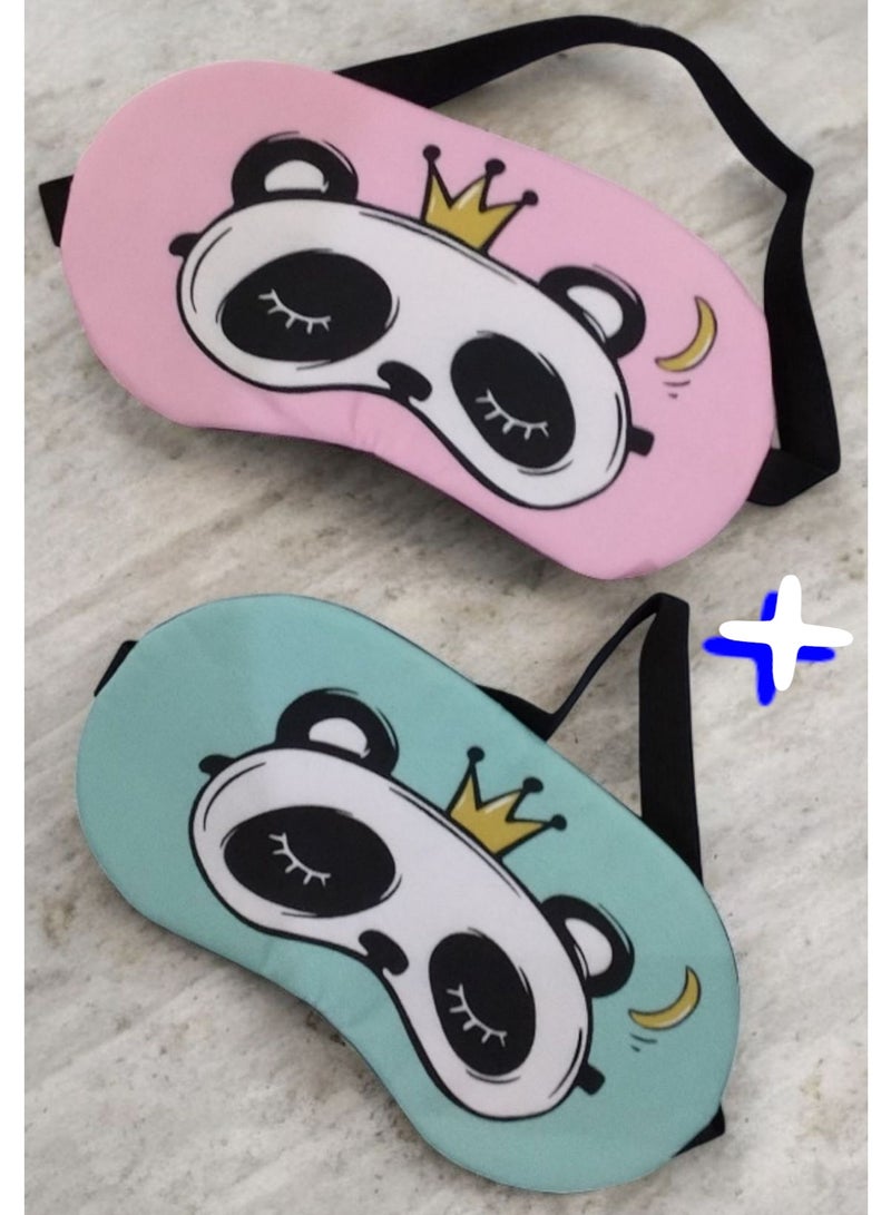 Generic 2 pieces of sleeping eye masks or other name sleeping glasses, soft and padded, made of polyester, pink and light green color, printed with a cute drawing and elastic strap. It is a special eye mask for sleeping or napping in the middle of the day. Suitable for use while traveling on a plane, car, or ship, or when relaxing or napping on the beach in the sun, or during a daytime nap on the living room sofa in a bright place. You can also gift it to your loved ones. - Image 1