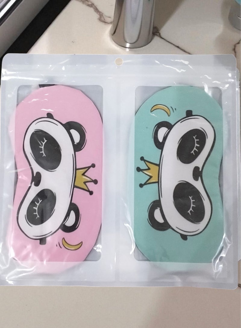 Generic 2 pieces of sleeping eye masks or other name sleeping glasses, soft and padded, made of polyester, pink and light green color, printed with a cute drawing and elastic strap. It is a special eye mask for sleeping or napping in the middle of the day. Suitable for use while traveling on a plane, car, or ship, or when relaxing or napping on the beach in the sun, or during a daytime nap on the living room sofa in a bright place. You can also gift it to your loved ones. - Image 4