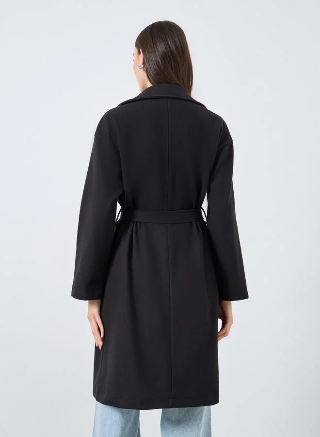 تايك تو معطف ميدي أسود بقصة عادية يشبه الصوف