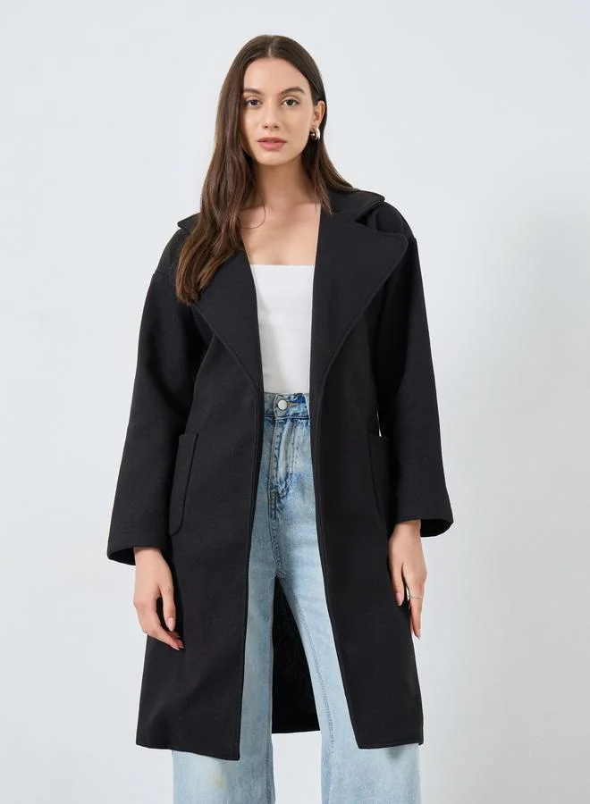 تايك تو معطف ميدي أسود بقصة عادية يشبه الصوف