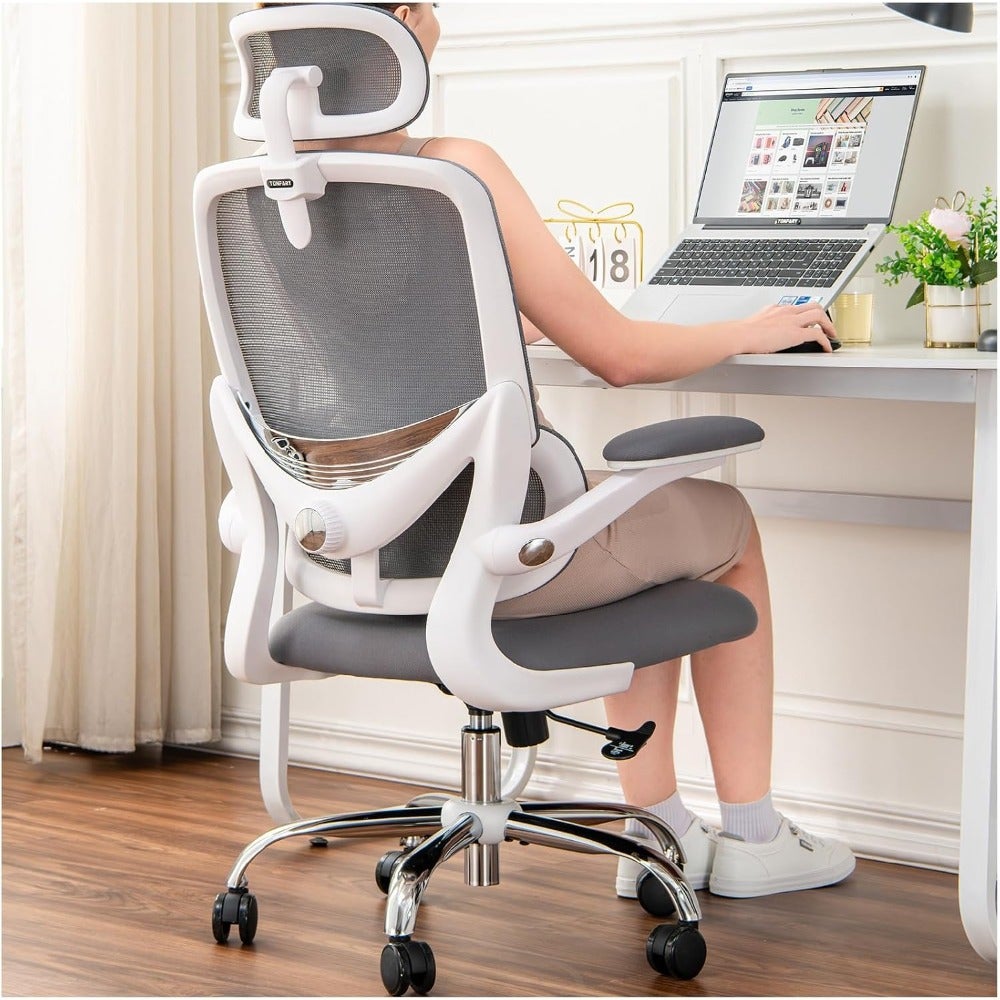Ergonomic Mesh Office Chair with Adjustable Lumbar, Space-saving