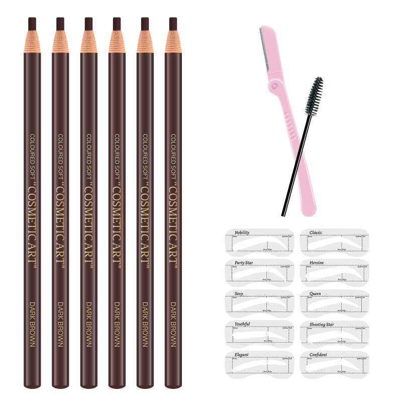 Ownest 6 Pcs Pull Cord Peel-off Eyebrow Pencil Tattoo Makeup and Microblading Supplies Set for Marking, Filling and Outlining, Waterproof and Durable Permanent Eyebrow Liner -Dark Brown - Image 1