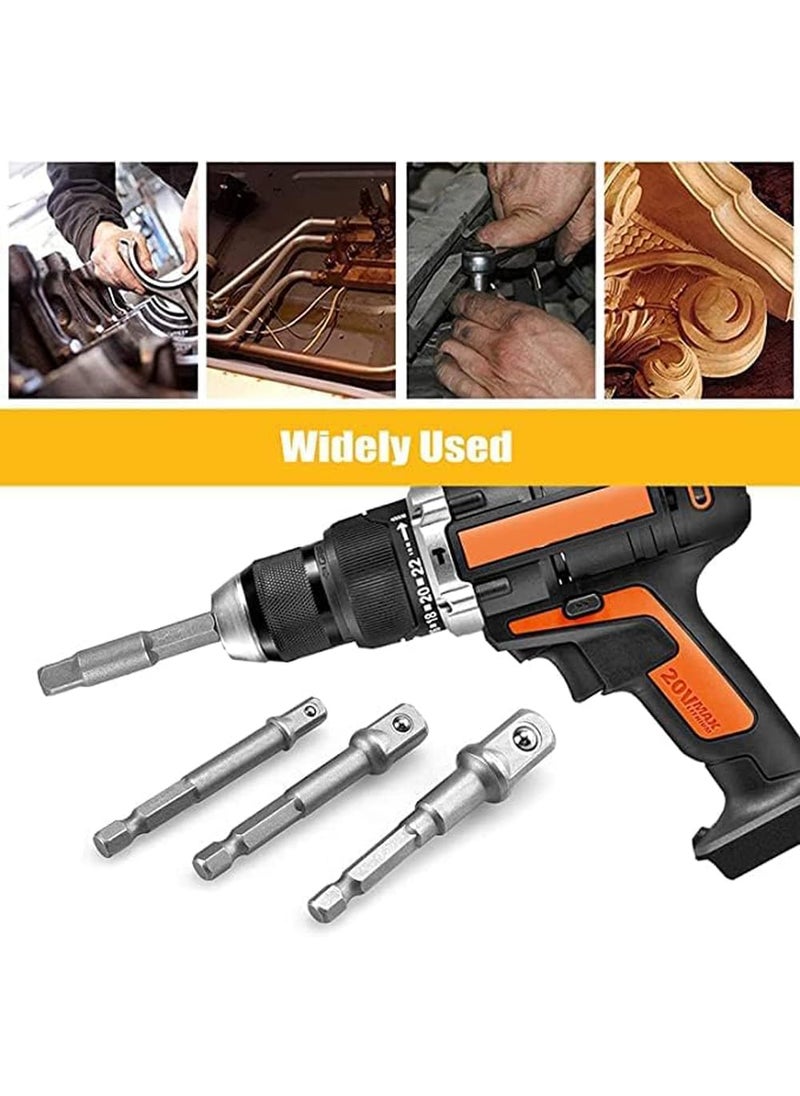 uptodateproducts - Uptodateproducts 3Piece Power Hand Tools Driver Extension Socket Adapter Sets 14Inch Hex Shank to Drive 14 38 12 for Drill CRV Quick Change Nut Driver Socke Bit Set Adapters - Image 1