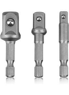 uptodateproducts Uptodateproducts 3Piece Power Hand Tools Driver Extension Socket Adapter Sets 14Inch Hex Shank to Drive 14 38 12 for Drill CRV Quick Change Nut Driver Socke Bit Set Adapters  - Image 1