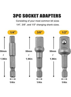 uptodateproducts Uptodateproducts 3Piece Power Hand Tools Driver Extension Socket Adapter Sets 14Inch Hex Shank to Drive 14 38 12 for Drill CRV Quick Change Nut Driver Socke Bit Set Adapters  - Image 2