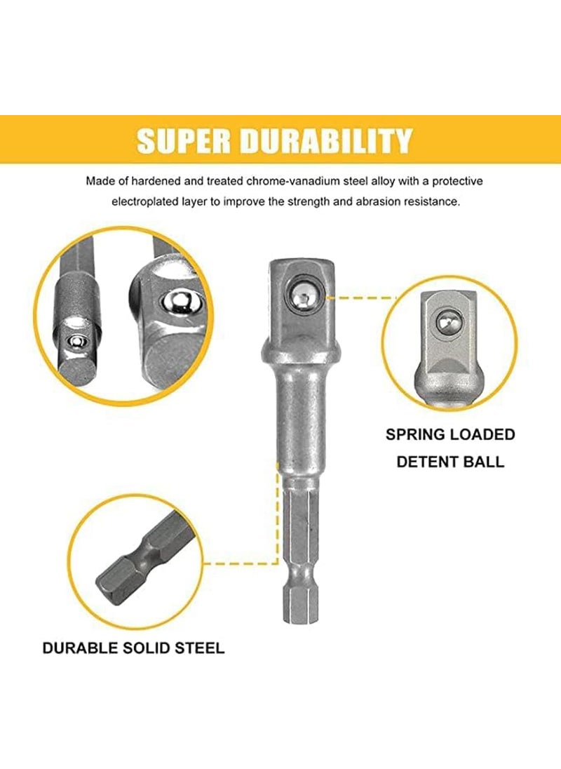 uptodateproducts - Uptodateproducts 3Piece Power Hand Tools Driver Extension Socket Adapter Sets 14Inch Hex Shank to Drive 14 38 12 for Drill CRV Quick Change Nut Driver Socke Bit Set Adapters - Image 1