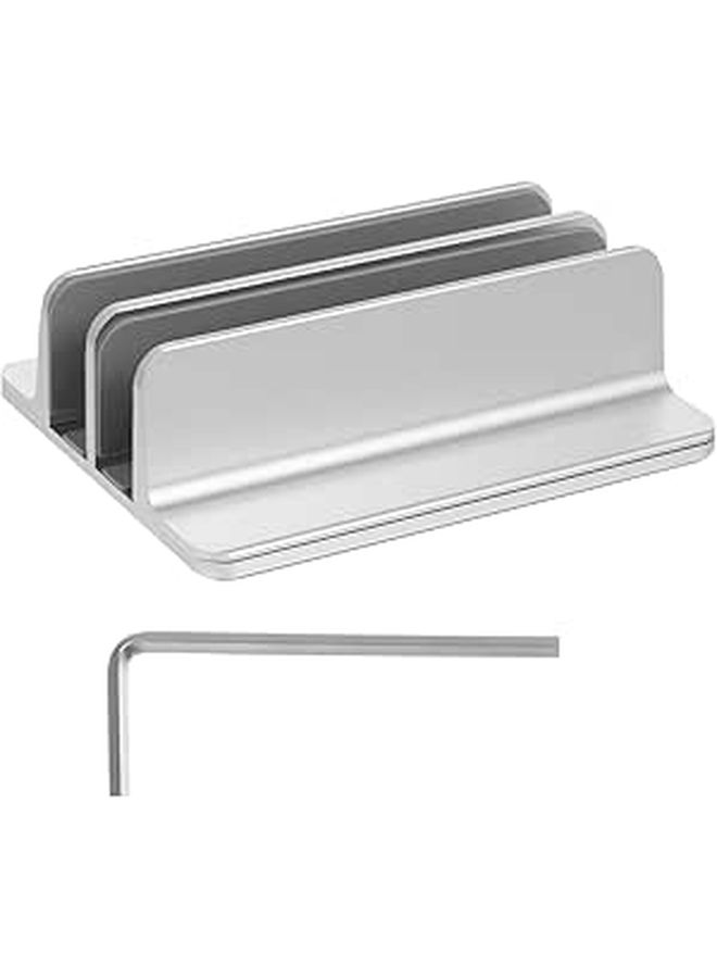 Double Slot Aluminum Laptop Stand for Mac Tablet Silver Space Saving Dock - Image 1