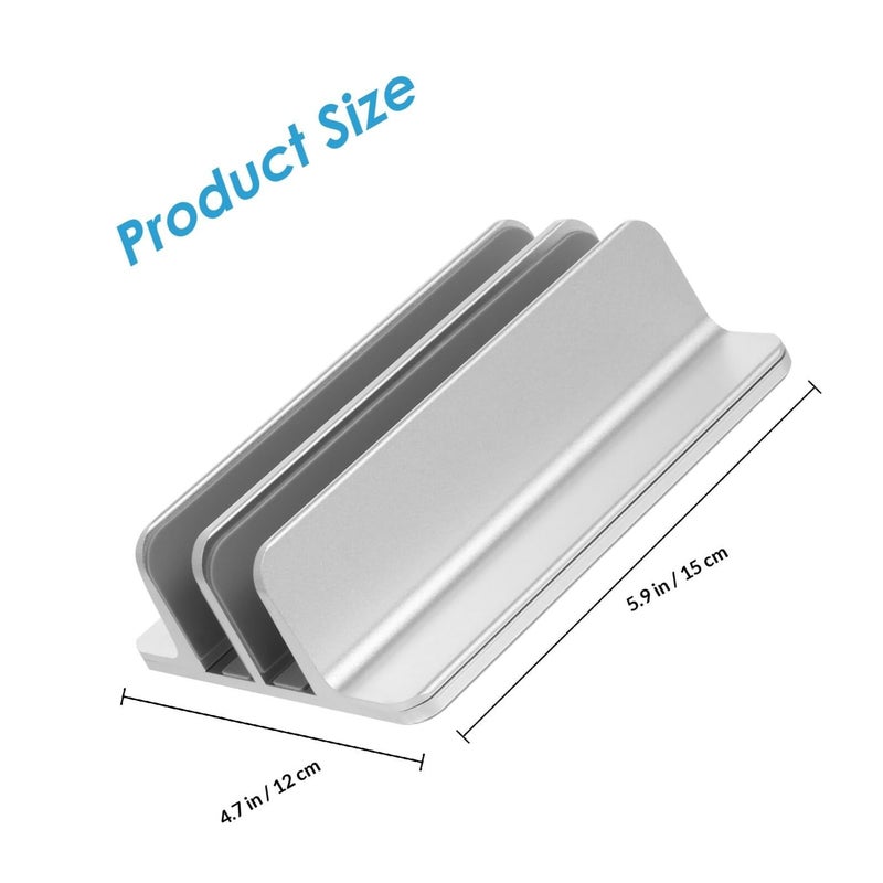 Double Slot Aluminum Laptop Stand for Mac Tablet Silver Space Saving Dock - Image 3