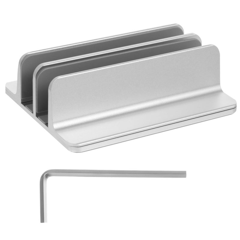 Double Slot Aluminum Laptop Stand for Mac Tablet Silver Space Saving Dock - Image 2