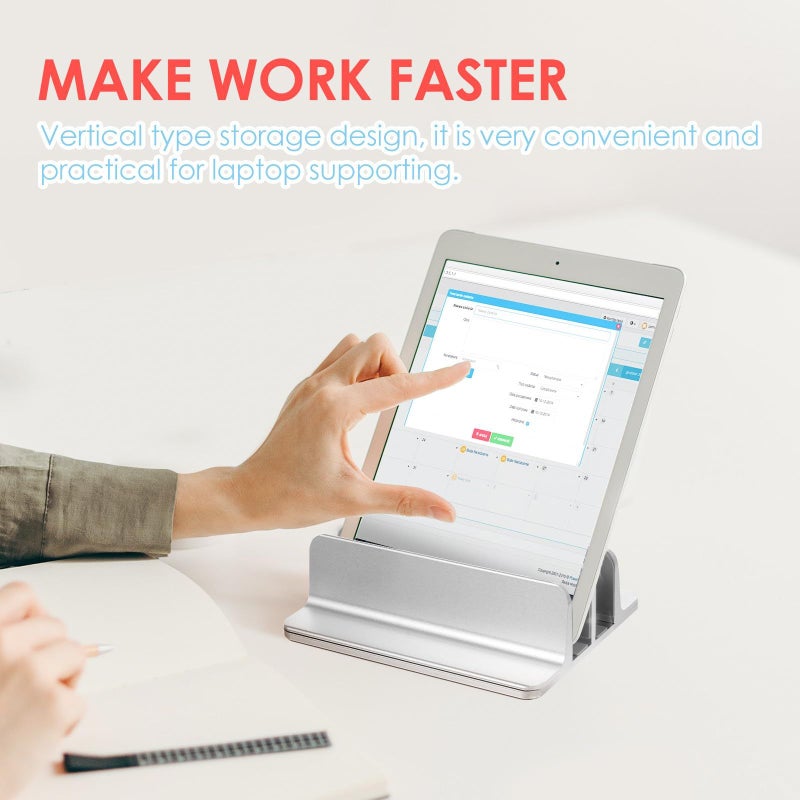 Double Slot Aluminum Laptop Stand for Mac Tablet Silver Space Saving Dock - Image 5