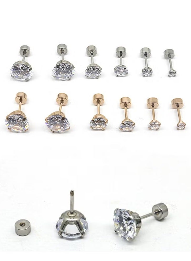 مجموعة من 6 أزواج من أقراط الأذن الدائرية للنساء والفتيات، مجوهرات ثقب من الفولاذ المقاوم للصدأ 6 مقاسات AAA من الزركون مع أقراط أذن دائرية على شكل كعكة و4 مخالب من الزركون على شكل عظمة الأذن (ذهبي) - Image 5