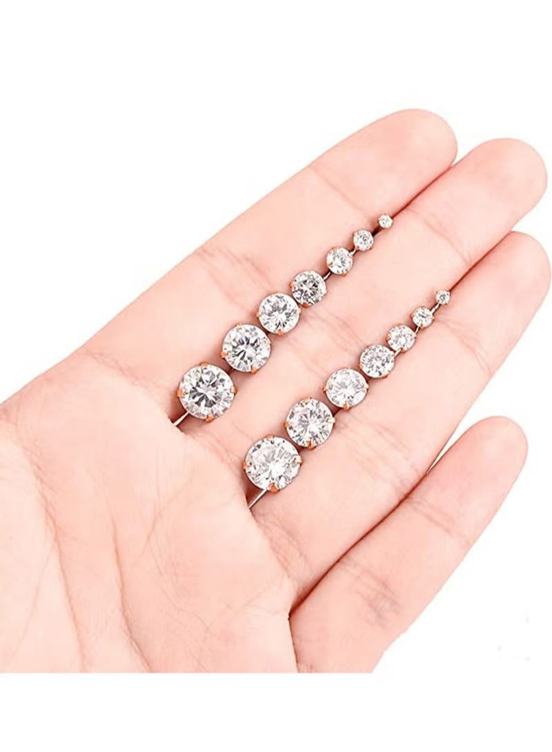 Stud Earrings 6 Pairs Hoop Earrings Set Women Girls, Stainless Steel Piercing Jewelry 6 Size AAA Zircon With Round Cake Ear Stud Earrings 4-Claw Grab Zircon Ear Bone Stud (Gold) - Image 3