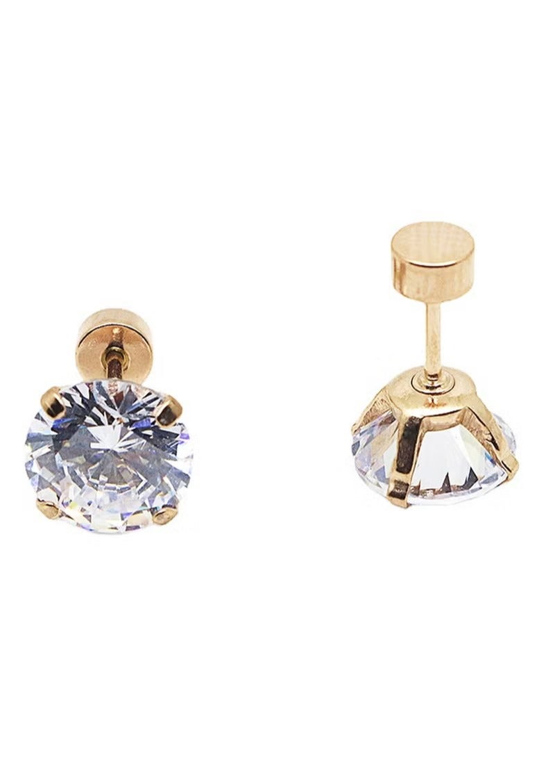 Stud Earrings 6 Pairs Hoop Earrings Set Women Girls, Stainless Steel Piercing Jewelry 6 Size AAA Zircon With Round Cake Ear Stud Earrings 4-Claw Grab Zircon Ear Bone Stud (Gold) - Image 5