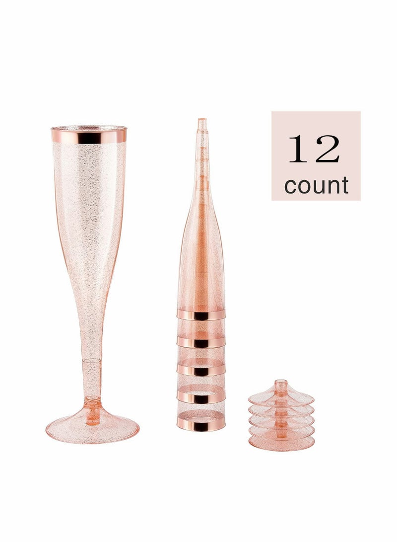 KASTWAVE Plastic Drink Flutes Disposable, Gold Rim Gold Glitter Plastic Drink Flutes Disposable for Parties Clear Plastic Cups, drinks Glasses, Wedding and Shower Party Supplies 12 PCS (Rose Gold) - Image 4