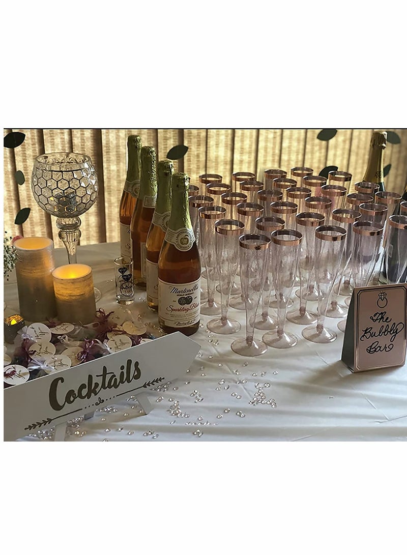 KASTWAVE Plastic Drink Flutes Disposable, Gold Rim Gold Glitter Plastic Drink Flutes Disposable for Parties Clear Plastic Cups, drinks Glasses, Wedding and Shower Party Supplies 12 PCS (Rose Gold) - Image 5
