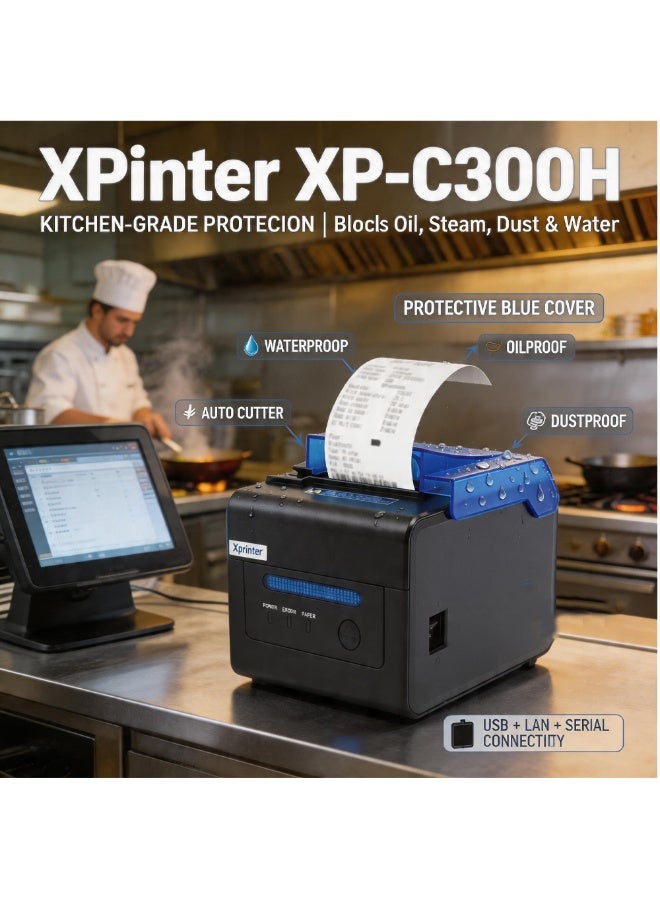 Xprinter High-Speed XPrinter XP-C300H Thermal Receipt Printer for Restaurants and POS Systems with Auto Cutter and Protective Top Cover - Image 5